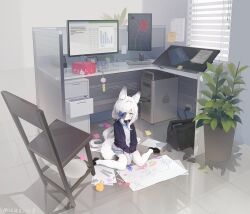  1girl absurdly_detailed_composition animal_ears azur_lane black_shoes blazer blue_bow blue_eyes blue_jacket blue_shirt blue_skirt blush bow child&#039;s_drawing chinese_commentary closed_mouth collared_shirt commentary_request fox_ears fox_girl fox_tail hair_bow hair_over_one_eye highres indoors jacket kasumi_(at_school_with_foo)_(azur_lane) kasumi_(azur_lane) kasumi_1118 layered_sleeves loaded_interior long_hair manjuu_(azur_lane) miniskirt official_alternate_costume pantyhose plaid_bow plaid_clothes plaid_skirt school_uniform shirt shoes skirt sleeves_past_wrists solo sweater tail white_pantyhose white_sweater 