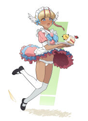  1boy apron black_footwear blonde_hair blue_eyes blush bow braid cake dress food heart heart-shaped_pupils highres holding horns maid maid_headdress mary_janes mubo open_mouth panties pink_dress pink_horns plate puffy_short_sleeves puffy_sleeves shoes short_sleeves simple_background standing symbol-shaped_pupils thighhighs trap tripping underwear white_background white_panties white_thighhighs  rating:Questionable score:48 user:AliceKnowledge