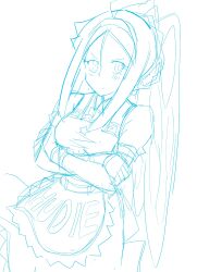 1girl apron arms_under_breasts breasts digimon digimon_(creature) dress female_focus gloves hudiemon long_dress long_hair looking_at_viewer maid maid_apron maid_headdress medium_breasts ph6xeivbgpimggg solo solo_focus