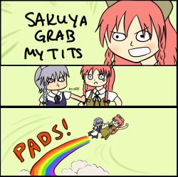 flying hong_meiling izayoi_sakuya knife knifed meme pads rainbow stab touhou what rating:Sensitive score:1 user:danbooru