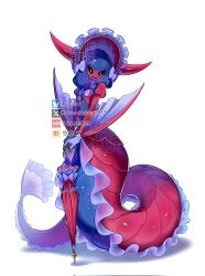  black_sclera blue_hair blue_scales bluesky_logo bluesky_username colored_sclera digimon digimon_(creature) frilled_hat frills gloves hat horns lamia lamiamon looking_at_viewer monster_girl parasol pink_scales scales smile tail twitter_logo twitter_username umbrella watermark weibo_username weibo_watermark wide_hips winged_arms wings xiaohongshu_id xiaohongshu_logo xiaohongshu_watermark yellow_eyes youzaiyouzai112 