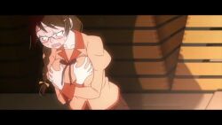  1boy 1girl animated anime_screenshot araragi_koyomi bakemonogatari black_hair bouncing_breasts bra braid breasts breathing bulge cleavage close-up collarbone crying erection erection_under_clothes glasses hair_ornament hand_on_own_chest hanekawa_tsubasa hanging_breasts implied_sex kizumonogatari large_breasts long_hair moaning monogatari_(series) neck nipple_erection no_bra pale_skin school_uniform sound sweat sweatdrop tagme underwear video 