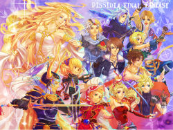  00s 1980s_(style) 1990s_(style) armband armor armpits arms_up bandana bare_shoulders blonde_hair blue_eyes blue_hair bracelet brown_eyes brown_hair bartz_klauser cape cecil_harvey cloud_strife cosmos_(dff) cotton_candy_(artist) crown detached_sleeves dissidia_final_fantasy dress earrings final_fantasy final_fantasy_i final_fantasy_ii final_fantasy_iii final_fantasy_iv final_fantasy_ix final_fantasy_v final_fantasy_vi final_fantasy_vii final_fantasy_viii final_fantasy_x final_fantasy_xi firion gloves green_eyes grey_hair gunblade helmet jacket jewelry long_hair necklace oldschool onion_knight orange_eyes pointy_ears purple_eyes retro_artstyle shantotto shield shirt short_hair sleeveless sleeveless_turtleneck spiked_hair squall_leonhart sword tarutaru tidus tina_branford turtleneck warrior_of_light_(ff1) weapon wristband zidane_tribal 