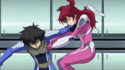  1boy 1girl animated anime_screenshot audible_speech black_hair breasts brown_eyes dark-skinned_male dark_skin defeated_villainess earrings english_audio female_pervert forced_kiss freckles gundam gundam_00 highres humiliation jewelry kiss large_breasts nena_trinity pale_skin pervert pilot_suit pushing_away red_hair rejection screaming setsuna_f._seiei sexual_harassment sound stud_earrings twintails video yellow_eyes  rating:Sensitive score:218 user:Nena_Trinity