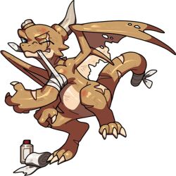  1other applying_bandages bandaged_arm bandaged_tail bandages blue_eyes broken_horn clenched_teeth dragon dragon_village_(series) dragon_village_collection furrowed_brow furry game_cg hand_on_own_knee horns injury mouth_hold official_art one_eye_closed scar scar_across_eye scar_on_face scars_all_over scrape severed_tail standing standing_on_one_leg teeth third-party_source too_many torn_wings transparent_background vegabond_(dragon_village) wings 