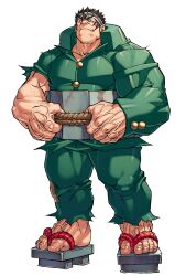  1boy absurdres edaki_shin&#039;ya gakuran game_cg geta highres isurugi_gan justice_gakuen male_focus moero!_justice_gakuen muscular muscular_male non-web_source official_art rope_belt school_uniform simple_background solo spiked_hair standing torn_clothes torn_sleeves veins veiny_feet veiny_hands white_background 