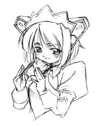  1girl 2k-tan archived_source blush commentary_request cropped_torso glasses greyscale headdress holding holding_removed_eyewear juliet_sleeves korean_commentary long_sleeves lowres maid_headdress medium_hair monochrome os-tan puffy_sleeves roadmaxter simple_background sketch solo unworn_eyewear white_background wing_collar 