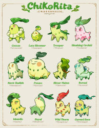  abomasnow alternate_color alternate_design animal_focus artist_name aurorus blush_stickers cacturne chikorita comfey commentary creatures_(company) english_commentary english_text fusion game_freak gen_1_pokemon gen_2_pokemon gen_3_pokemon gen_4_pokemon gen_5_pokemon gen_6_pokemon gen_7_pokemon lurantis nintendo no_humans onemegawatt open_mouth pink_eyes plant_monster pokemon red_eyes roserade serperior smile snorlax trevenant tropius tyrantrum whimsicott 