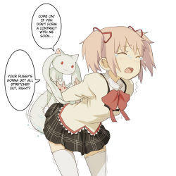 10s 1girl arms_behind_back bent_over bestiality blush closed_eyes clothed_sex crossed_arms hair_ribbon hard-translated highres interspecies kaname_madoka kyoudyu kyubey leaning_forward mahou_shoujo_madoka_magica open_mouth rape red_eyes ribbon school_uniform sex simple_background standing tears text_focus thighhighs third-party_edit translated trembling twintails vaginal what white_background zettai_ryouiki rating:Explicit score:236 user:StolenTranslations
