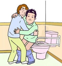2boys black_hair blue_pants brown_hair green_pants karasawa_takahiro multiple_boys pants toilet