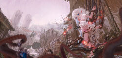 1girl absurdres ayaxno barefoot castle ender_lilies_quietus_of_the_knights highres lily_(ender_lilies) loli pussy scenery tentacles white_hair  rating:Explicit score:49 user:bropee