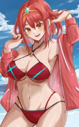  absurdres alternate_costume bikini breasts highres kenichiart large_breasts red_eyes red_hair short_hair swimsuit xenoblade_chronicles_(series) xenoblade_chronicles_2  rating:Sensitive score:5 user:RIG