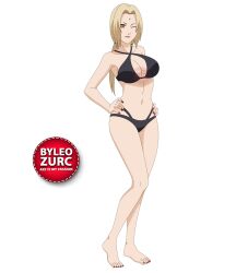  1girl blonde_hair bra breasts brown_eyes feet leozurcxxx lipstick makeup naruto_(classic) naruto_(series) one_eye_closed panties red_nails solo swimsuit transparent_background tsunade_(naruto) underwear 