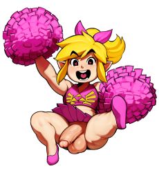 1boy arms_up ass bare_legs bare_shoulders black_eyes bow cheering cheerleader cheerleader_link crop_top crossdressing crossdressing_(mtf) elf eyebrows foreskin full_body hair_bow happy heart heart-shaped_pupils highres holding holding_pom_poms huge_ass large_penis large_testicles link looking_at_viewer male_focus modeseven nintendo no_panties official_alternate_costume open_mouth penis phimosis pink_bow pink_footwear pink_skirt pointy_ears pom_pom_(cheerleading) pom_poms ponytail revealing_clothes ribbon shota sidelocks skirt smile solo stomach symbol-shaped_pupils teeth testicles the_legend_of_zelda the_legend_of_zelda:_tri_force_heroes thick_thighs thighs toon_link trap triforce uncensored upskirt v-neck veins veiny_penis white_background rating:Explicit score:159 user:ImWastingMyLife