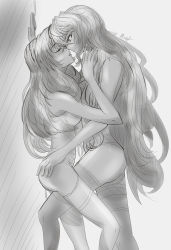 10s 2girls against_wall anonymous_drawfag closed_eyes couple greyscale hand_on_wall highres imminent_kiss kabedon kazanari_tsubasa long_hair maria_cadenzavna_eve monochrome multiple_girls non-web_source senki_zesshou_symphogear sketch smirk straddling thigh_straddling underwear underwear_only very_long_hair yuri rating:Questionable score:17 user:danbooru