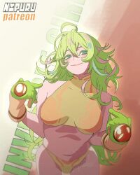  animated animated_gif blush boku_no_hero_academia breasts deku&#039;s_photo_of_hagakure_toru gloves green_hair hagakure_toru large_breasts long_hair looking_at_viewer nipples non-web_source nude self-upload skin_tight smile solo 