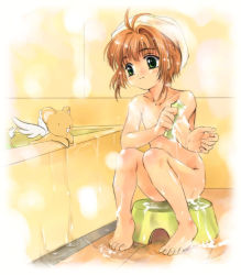 1girl barefoot bathing bathtub brown_hair cardcaptor_sakura closed_mouth completely_nude female_focus full_body green_eyes kero_(cardcaptor_sakura) kinomoto_sakura legs loli looking_at_another mutsuki_(moonknives) nude open_mouth short_hair sitting smile wet rating:Questionable score:51 user:TOSJedi