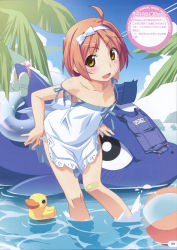 10s 1girl :d absurdres ahoge ball bandaid bandaid_on_knee bandaid_on_leg bare_shoulders beachball bird blue_one-piece_swimsuit blue_sky blush bow brown_hair cloud contrail day dolphin downblouse dress duck fang female_focus flat_chest hair_bow hairband highres inflatable_toy innertube kusakari_natane lace lace-trimmed_dress lace_trim leaf leaning_forward loli looking_at_viewer name_tag nipple_slip nipples no_bra nude one-piece_swimsuit open_mouth orange_hair outdoors page_number panties panty_pull parted_bangs public_indecency ribbon rubber_duck sandals scan school_swimsuit shark shoes short_hair sky smile solo splashing standing strap_gap strap_slip swim_ring swimsuit translation_request tropical_kiss underwear undressing unworn_sandals unworn_swimsuit wading watanabe_akio water white_dress white_panties yellow_eyes zenra rating:Questionable score:70 user:danbooru