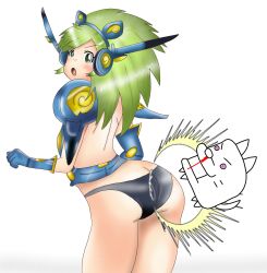  animal_ears armor ass bad_id bad_twitter_id blood cat_ears doge gloves headphones heart heart-shaped_pupils highres hip_focus hitokiwa_kenchin nosebleed nyanko_daisensou panties symbol-shaped_pupils underwear windy_(battle_cats) 