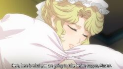  1girl 2015 animated blonde_hair breasts cleavage corset covered_erect_nipples huge_breasts huge_nipples indoors interior maid maria_(victoria_maid_maria_no_hoshi) nipple_erection nipple_hardening sound tagme victoria_maid_maria_no_hoshi video 