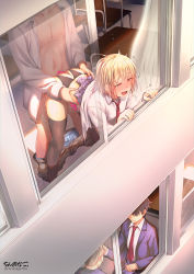 4boys anal artist_name backless_panties bent_over black_hair black_thighhighs blonde_hair blush censored chair chinanago chinanago7010 chinese_commentary commentary_request crossdressing day desk doggystyle exhibitionism heart highres indoors male_penetrated multiple_boys multiple_girls navel necktie open_clothes open_mouth open_shirt open_window original panties pants partially_undressed public_indecency school_chair school_desk school_uniform sex sex_from_behind skirt skirt_around_belly standing stealth_sex thighhighs tongue trap twitter_username underwear watermark window x-ray yaoi rating:Explicit score:520 user:danbooru