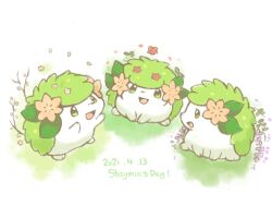  animal_focus commentary dated flower gen_4_pokemon green_eyes hedgehog konanbo legendary_pokemon mythical_pokemon nintendo no_humans open_mouth petals pokemon pokemon_(creature) shaymin shaymin_(land) sitting smile  rating:General score:1 user:danbooru