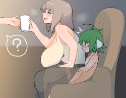 1boy 1girl ? age_difference armchair balloon_womb bare_arms breasts breasts_on_lap censored chair cleavage clothed_female_nude_male clothes_lift feet_out_of_frame from_side green_hair hetero huge_breasts indoors kaz_(shade) large_breasts long_hair mosaic_censoring nude penis reverse_upright_straddle sex sex_from_behind shota sitting skirt skirt_lift small_penis smile spoken_question_mark stealth_sex sweatdrop vaginal x-ray rating:Explicit score:1098 user:Garulpo