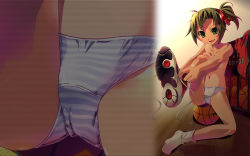 ball basketball female_focus green_eyes highres loli multiple_balls panties ribbon shoes socks solo striped_clothes striped_panties uncensored underwear zoom_layer rating:Explicit score:11 user:AlmaNegra