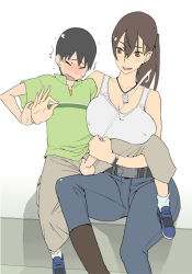 00s 1boy 1girl age_difference bad_id bad_pixiv_id blush breasts brown_hair cum ejaculation erection handjob hetero huge_breasts jewelry kusanabe_mari large_breasts long_hair mature_female necklace nipple_stimulation nipple_tweak nipples ogata_mamimi onee-shota onozawa_yuuki penis shota smile tank_top tokyo_magnitude_8.0 uncensored rating:Explicit score:309 user:danbooru