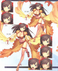  1girl arabian_clothes blush breasts cleavage dancer earrings fate/grand_order fate_(series) female_focus flower frilled_thigh_strap grey_eyes hair_flower hair_ornament highres hoop_earrings jewelry koyama_hirokazu large_breasts long_hair looking_at_viewer mata_hari_(fate) navel official_art smile solo thigh_strap waifu2x 