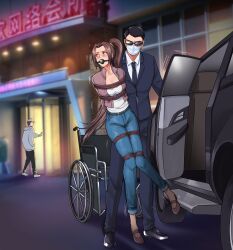  absurdres arms_behind_back ball_gag bdsm blush bound bound_arms bound_legs chen_guo collarbone gag gagged highres mmztqq peril quan_zhi_gao_shou restrained shibari struggling tied_up_(nonsexual) 