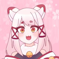  1girl animal_ears artist_request bad_source black_bodysuit body_freckles bodysuit bow breasts commission fang fox_ears fox_girl fox_tail freckles frills fur_collar gohei hair_between_eyes hair_bow hair_ornament hair_ribbon highres indie_virtual_youtuber japanese_clothes kagari_kitsune large_breasts long_hair long_sleeves messy_hair multicolored_hair nontraditional_miko pink_hair red_ribbon ribbon sidelocks simple_background skeb_commission skirt sleeves_past_fingers sleeves_past_wrists slit_pupils tail virtual_youtuber white_hair yellow_eyes 