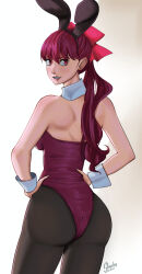  1girl absurdres alternate_costume ass ass_focus bare_shoulders blush bow breasts from_behind grin hair_bow highres huge_ass large_breasts leotard long_hair looking_at_viewer looking_back pantyhose persona persona_5 playboy_bunny ponytail purple_eyes purple_hair rabbit_ears sideboob smile solo strictlyserge very_long_hair wrist_cuffs yoshizawa_kasumi  rating:Sensitive score:2 user:armorcrystal