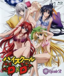 10s 4girls absurdres ahoge all_fours asia_argento ass babydoll barefoot bed_sheet black_hair blonde_hair blue_bra blue_eyes blue_panties bra breasts cleavage green_eyes hair_spread_out heart heart_bra heart_panties heart_print high_school_dxd highres himejima_akeno huge_ahoge large_breasts lingerie long_hair looking_at_viewer lying multiple_girls navel official_art on_side panties paw_print pillow pink_bra pink_panties plaid ponytail print_bra print_panties purple_bra purple_eyes purple_panties red_hair rias_gremory silver_hair small_breasts toes toujou_koneko underwear underwear_only very_long_hair yellow_eyes rating:Questionable score:79 user:danbooru