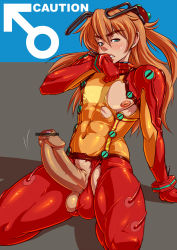  1boy abs androgynous bodysuit censored foreskin gender_request genderswap genderswap_(ftm) green_eyes huge_penis latex lips long_hair male_focus mecha_pilot_suit mikoyan neon_genesis_evangelion pectorals penis phimosis plugsuit_(evangelion) red_hair simple_background skin_tight solo souryuu_asuka_langley test_plugsuit_(evangelion) testicles torn_clothes  rating:Explicit score:91 user:gandalf359