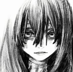  1girl amo_(gachiakuta) doodle gachiakuta highres monochrome sketch urana_kei 