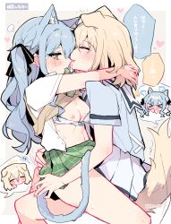  &gt;_&lt; 2girls animal_ears bang_dream! bang_dream!_it&#039;s_mygo!!!!! blonde_hair blue_hair blue_shirt breasts brown_sweater_vest cat_ears cat_girl cat_tail chinese_commentary closed_eyes commentary_request dog_ears dog_girl dog_tail green_skirt hanasakigawa_school_uniform highres implied_sex kemonomimi_mode kyou_039 long_hair medium_breasts medium_hair misumi_uika multiple_girls nipples open_clothes open_mouth open_shirt plaid_clothes plaid_skirt pleated_skirt pussy_juice pussy_juice_on_fingers sailor_collar school_uniform serafuku shirt short_sleeves skirt straddling sweater_vest tail togawa_sakiko translation_request upright_straddle white_sailor_collar white_skirt yellow_eyes yuri 