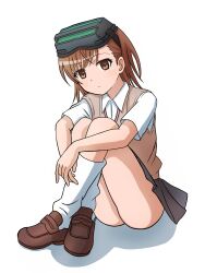 1girl 2020 20s ass brown_eyes brown_hair clone crossed_legs female_focus full_body head-mounted_display highres kana_(kana01oekaki) knees_to_chest looking_at_viewer loose_socks matching_hair/eyes miniskirt misaka_imouto school_uniform short_hair sitting skirt socks solo thighs toaru_kagaku_no_railgun toaru_majutsu_no_index tokiwadai_school_uniform white_background white_socks rating:Questionable score:5 user:Rocky_B