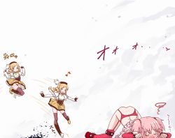 10s 2girls alternate_costume arm_warmers ass babydoll black_panties blonde_hair blush boots breasts collar corset dimples_of_venus drill_hair fingerless_gloves garter_belt garter_straps gloves grey_legwear kaname_madoka kaname_madoka_(sexy_madoka) large_breasts lingerie magical_girl mahou_shoujo_madoka_magica mahou_shoujo_madoka_magica_(anime) multiple_girls musical_note no_panties official_style panties pantyshot pink_hair red_legwear skirt smile squiggle tears teri_terio thighhighs tomoe_mami tomoe_mami_(magical_girl) top-down_bottom-up twin_drills twintails underwear zettai_ryouiki rating:Sensitive score:46 user:danbooru