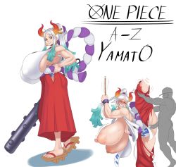 1boy 1girl absurdres armpit_hair breasts clothed_sex collar colored_skin ear_piercing female_pubic_hair gradient_hair grey_skin hat highres holding holding_weapon horns large_areolae large_breasts large_nipples large_penis leg_grab marine_(one_piece) multicolored_hair muscular muscular_male nipples one_eye_closed one_piece penis piercing ponytail pubic_hair restrained rolling_eyes smile standing standing_on_one_leg sunnysundown torn_clothes vaginal weapon yamato_(one_piece) rating:Explicit score:96 user:xAkira