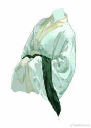  1other aqua_hanfu aqua_robe aqua_skin clothes_focus colored_skin fashion green_sash hanfu headless object_focus original procreate_(medium) robe sash satin white_background wide_sleeves yu_mingqing_yeimq zhijupao 