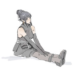  1girl bare_shoulders beerenfuchs black_dress black_gloves black_hair black_pantyhose blunt_bangs closed_mouth crescent crescent_earrings dress earrings elbow_gloves gloves highres hyuuga_hinata jewelry naruto:_the_last naruto_(series) no_pupils official_alternate_costume pantyhose sitting solo white_background white_eyes 