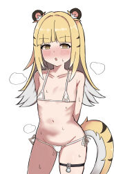  1girl aged_down animal_ears black_hair blonde_hair blush bra breasts female_focus ju_fufu loli long_hair multicolored_hair namako_mochi navel open_mouth panties small_breasts solo standing striped_clothes striped_panties tail tiger_ears tiger_girl tiger_tail underwear underwear_only white_hair white_panties yellow_eyes zenless_zone_zero 