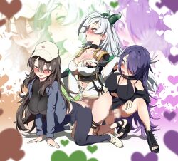  3futa ;p absurdres ahegao all_fours bare_shoulders baseball_cap belt black_belt black_boots black_bustier black_choker black_gloves black_jacket black_pants black_shirt blue_jacket blush boots breasts bridal_gauntlets brown_hair censored character_request choker cleavage_cutout clothing_cutout copyright_request cum cum_overflow cumdrip detached_sleeves dragon_horns dress ejaculating_while_penetrated ejaculation futa_with_futa futanari gloves halterneck hand_on_another&#039;s_shoulder hat heart highres horns jacket kneeling large_breasts long_hair long_sleeves looking_at_another love_train microdress mosaic_censoring multiple_futa navel navel_cutout on_one_knee one_eye_closed open-toe_boots open_clothes open_jacket open_mouth orange_eyes pants penetration_while_penetrated purple_hair rolling_eyes sandals shirt shoes sigyongtoggi thigh_strap tongue tongue_out torn_clothes torn_pants underboob underboob_cutout very_long_hair white_dress white_hair white_hat white_shoes white_sleeves wide_sleeves yellow_eyes yoga_pants zoom_layer 