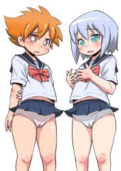  00s 2girls bashin_toppa battle_spirits battle_spirits:_shounen_toppa_bashin bow cameltoe female_focus gender_request genderswap juri_sawaragi loli looking_at_viewer meshishima_george miniskirt multiple_girls open_mouth orange_hair panties short_hair simple_background skirt underwear white_background 