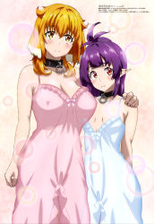 2girls absurdres animal_ears blonde_hair breasts cleavage collar covered_erect_nipples dog_ears dog_girl female_focus highres isekai_meikyuu_de_harem_wo large_breasts lingerie looking_at_viewer magazine_scan megami_magazine multiple_girls negligee official_art pointy_ears purple_hair raised_eyebrows roxanne_(isekai_meikyuu_de_harem_wo) scan sherry_(isekai_meikyuu_de_harem_wo) slave small_breasts smile standing underwear underwear_only rating:Questionable score:159 user:danbooru
