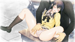 1boy 1girl black_hair fingering game_cg hand_in_panties kimi_to_kanojo_to_kanojo_no_koi. long_hair panties pussy_juice sone_miyuki tsuji_santa underwear wet wet_clothes wet_panties white_panties rating:Explicit score:15 user:DoctorWasabi