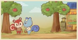  animal_crossing apple_tree bag blouse border brown_shirt handbag highres ione_(animal_crossing) lilpineycone nature nintendo poppy_(animal_crossing) shirt squirrel tree whispering white_border white_shirt  rating:Sensitive score:3 user:liquorice