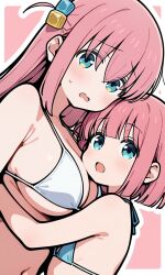  2girls bikini blue_eyes breasts face_to_breasts flat_chest highres hug kaibashira4080 large_breasts multiple_girls pink_hair swimsuit  rating:Sensitive score:8 user:Aaron86