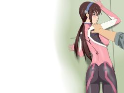1boy 1girl against_wall ass blue_eyes bodysuit breasts brown_hair cottage dutch_angle glasses highres impossible_bodysuit impossible_clothes indoors long_hair makinami_mari_illustrious male_hand mecha_pilot_suit medium_breasts neon_genesis_evangelion pink_bodysuit plugsuit_(evangelion) red-framed_eyewear semi-rimless_eyewear tagme twintails under-rim_eyewear rating:Questionable score:10 user:UltraPerv88